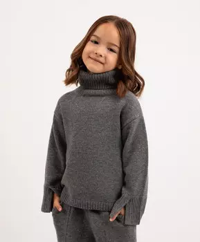 Свитер тёплый вязанный с разрезами на рукавах серый для девочки Roberto Moretti