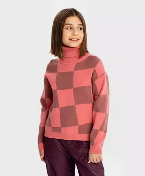 Свитер в клетку с высоким воротом розовый для девочки Button Blue (158)