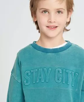 Свитшот детский бирюзовый оверсайз с принтом и потертостями Button Blue