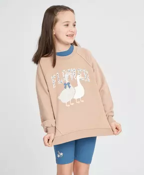 Свитшот для девочки оверсайз бежевый с принтом "Гуси" Button Blue