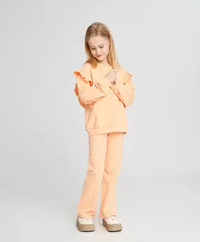 Свитшот для девочки оверсайз оранжевый с оборками и принтом Button Blue