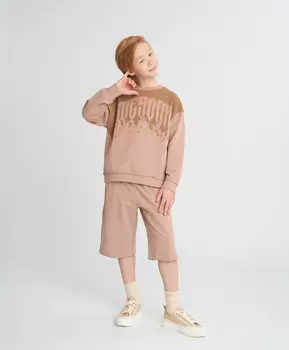 Свитшот оверсайз детский бежевый с принтом Button Blue