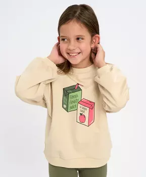 Свитшот оверсайз детский молочный с принтом Button Blue