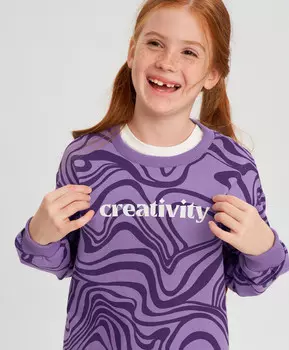 Свитшот с олловер принтом фиолетовый для девочки Button Blue