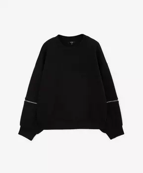 Свитшот силуэта оверсайз с металлическими молниями на рукавах черный GLVR (M)