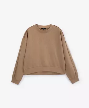 Свитшот силуэта умеренный оверсайз с укороченной линией переда из интерлока с эффектом варки бежевый GLVR