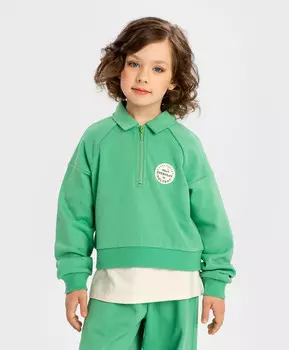 Свитшот укороченный с отложным воротником на молнии зеленый для девочки Button Blue (104)