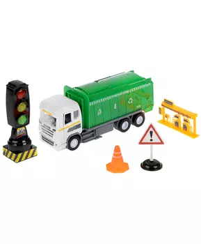 Технопарк Машина Мусоровроз со светофором и знаками
