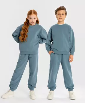 Толстовка базовая с длинным рукавом и принтом синяя детская Button Blue