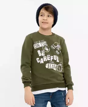 Толстовка цвета хаки с принтом Button Blue (116)