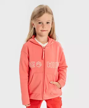 Толстовка на молнии с длинным рукавом, капюшоном и принтом коралловая для девочки Button Blue