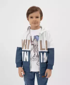Толстовка на молнии с капюшоном и спущенным плечом синяя Gulliver (110)