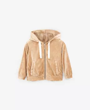 Толстовка на молнии с капюшоном из футера и органзы бежевая Gulliver