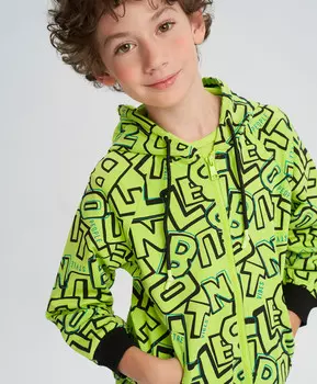 Толстовка на молнии с олловер принтом салатовая для мальчика Button Blue