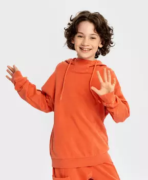 Толстовка нераспашная с капюшоном и карманами оранжевая детская Button Blue (104)