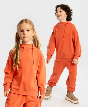 Толстовка нераспашная с капюшоном и карманами оранжевая детская Button Blue