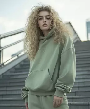 Толстовка оверсайз с капюшоном утепленная для женщины зеленая Jumkey (S)