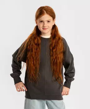 Толстовка оверсайз с принтом на спине серая для девочки Button Blue (164)