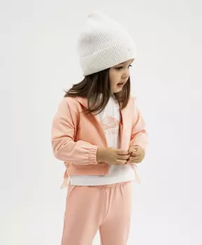 Толстовка распашная для девочки с плащевым капюшоном и отделкой из сетки коралловая Gulliver