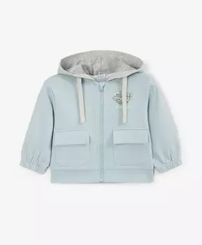 Толстовка распашная для мальчика с капюшоном голубая Gulliver