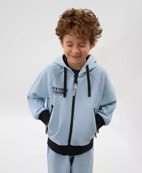 Толстовка распашная для мальчика с принтом голубая Gulliver