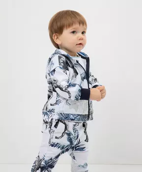 Толстовка распашная с динамичным рисунком белая для мальчика Gulliver (80-48)