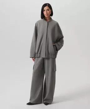 Толстовка распашная силуэта оверсайз из меланжевого интерлока серая GLVR (S)