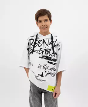 Толстовка с капюшоном и коротким рукавом белая Gulliver