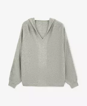 Толстовка с капюшоном вязаная с V-образным решением горловины серая GLVR (S)