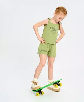 Топ для девочки зеленый с завязками и принтом Button Blue