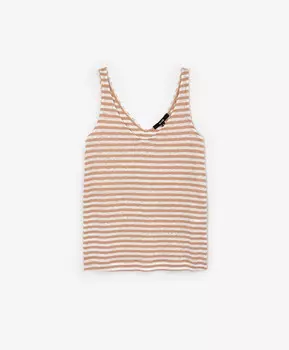 Топ полуприлегающего силуэта с V-образными вырезами на передней части и спинке бежевый в полоску GLVR (XL)