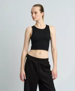 Топ в рубчик на широких лямках для женщины черный Jumkey