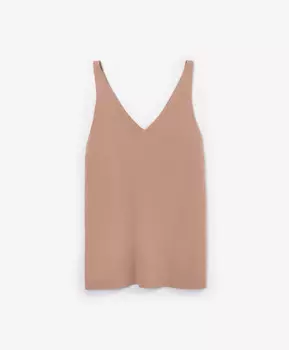 Топ вязаный полуприлегающего силуэта с V-образными вырезами на передней части и спинке бежевый GLVR (XL)