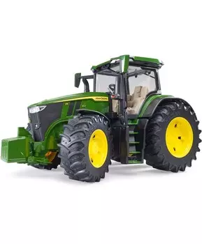 Трактор John Deere 7R 350 с прицепом и 4 бревнами