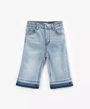 Джинсы вареные прямого силуэта с поясом на резинке голубые Gulliver