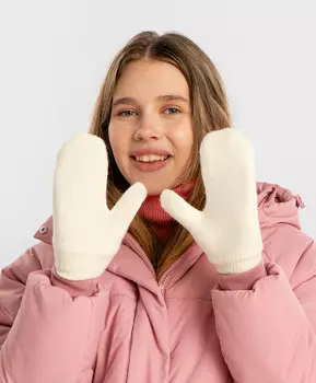 Варежки вязаные утепленные молочные детские Button Blue