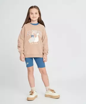 Велосипедки для девочки синие с поясом на резинке и принтом Button Blue