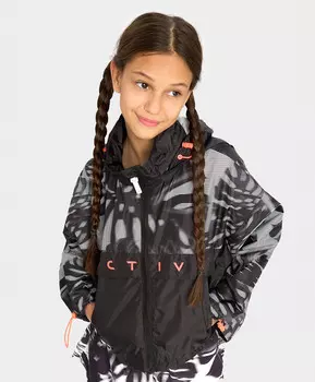 Ветровка для девочки непромокаемая с капюшоном черная Button Blue