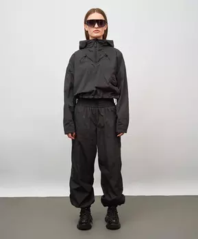 Ветровка укороченная непромокаемая с капюшоном для женщины черная Jumkey (S)