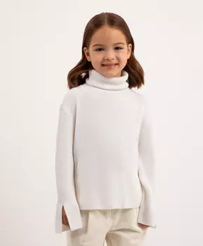 Водолазка из вязаного трикотажа с разрезами на рукавах молочная для девочки Roberto Moretti