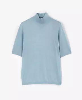 Водолазка тонкая с коротким рукавом полуприлегающего силуэта голубая GLVR (XL)