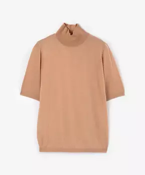 Водолазка тонкая вязаная с коротким рукавом полуприлегающего силуэта бежевая GLVR (XL)