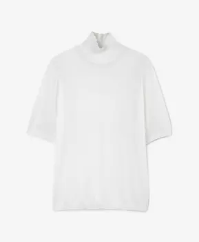 Водолазка тонкая вязаная с коротким рукавом полуприлегающего силуэта белая GLVR (XL)