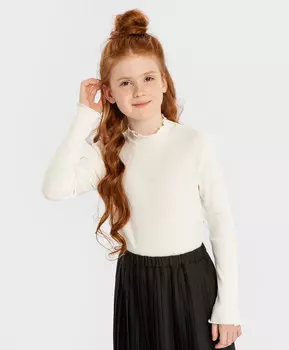 Водолазка в рубчик с длинным рукавом молочная Button Blue (164)