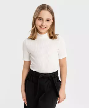 Водолазка в рубчик с коротким рукавом бежевая Button Blue