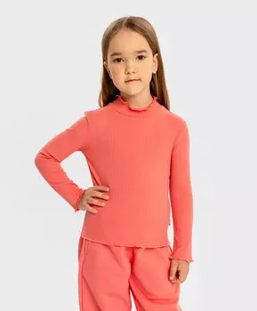 Водолазка в рубчик с воротником-стойкой и волнистыми краями коралловая для девочки Button Blue (104)