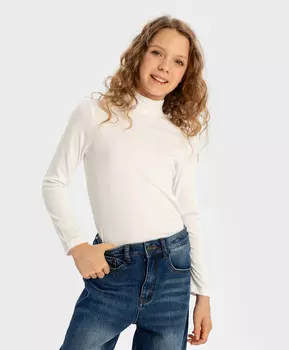 Водолазка в рубчик с воротником-стойкой молочная для девочки Button Blue (158)
