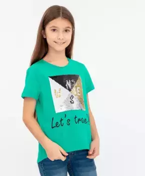 Зеленая футболка с удлиненной спинкой Button Blue (140)