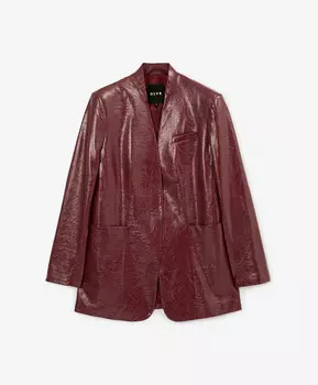 Жакет без воротника из экокожи с глянцевой фактурой бордовый GLVR (XL)