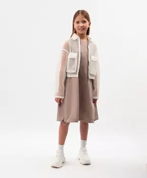 Жакет для девочки из сетки молочный Gulliver